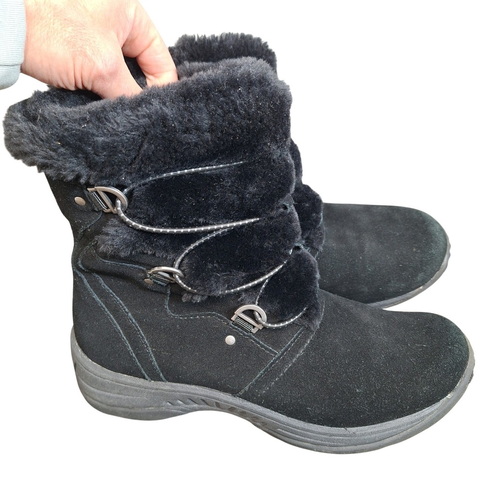 Baretraps Ravie Black Leather Faux Fur Insulated Winter Boots Womens 8M Side Zip